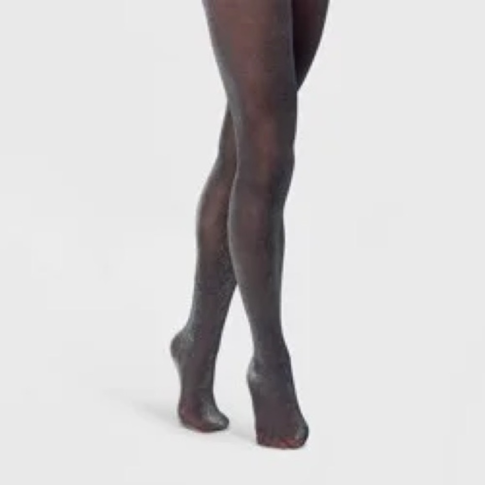 Women's Opaque Sparkle Tights - A New Day Black/Silver Size S/M